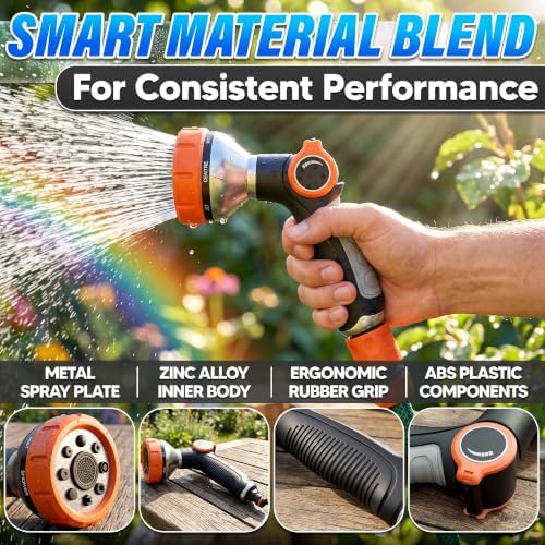 Metal Hose Sprayer Nozzle, 8 Spray Patterns, Flow Control, Black & Orange - Image 3