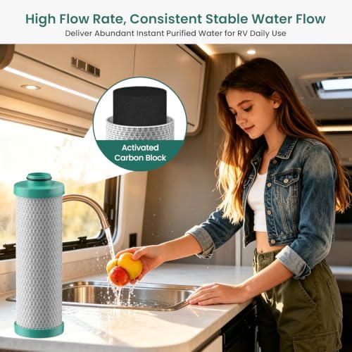 2 Pack 2.5 x 10 RV Water Filter Replaces FRE-10-GN Activated Carbon Block Push-Nipple Cartridge Compatible with Pro Water Parts FRE-10H Housing - Image 3