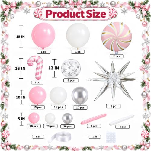 130Pcs Pink White Silver Christmas Balloon Garland Kit with Snowflakes - Image 2