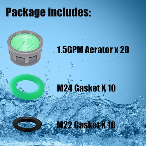 Faucet Aerator, 1.5 GPM Flow Restrictor Insert, Faucet Aerator Replacement Part for Bathroom or Kitchen Faucet Filter, Fits Male and Female Faucet Aerators with Washers (20 Pcs) - Image 3