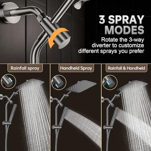 Veken All Metal 10" Luxurious Gray Rain Shower Heads with Handheld Spray - Image 3