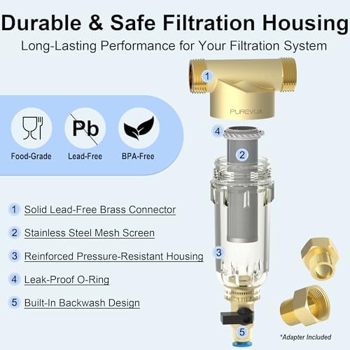 PSF1 Spin-Down Sediment Filter, Whole House Pre-Filter for Well Water & City Water, 40/100/200 Micron Reusable Stainless Steel Mesh, 1" MNPT + 3/4" FNPT & 3/4" MNPT Adapter with Bracket - Image 3