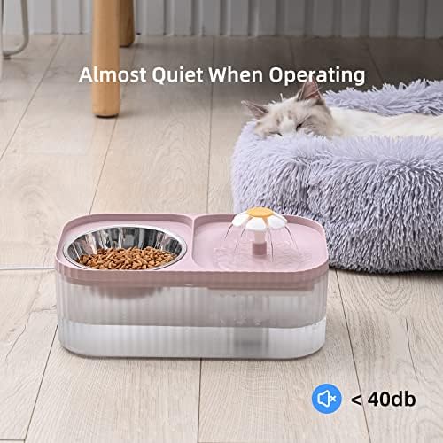 Cat Water Fountain and Food Bowl, 3L/101oz Ultra Quiet Pet Water Dispenser with Smart Pump and 3 Replacement Filters, Automatic Flower Fountain & Stainless Steel Bowl for Dog & Cat (Pink) - Image 5