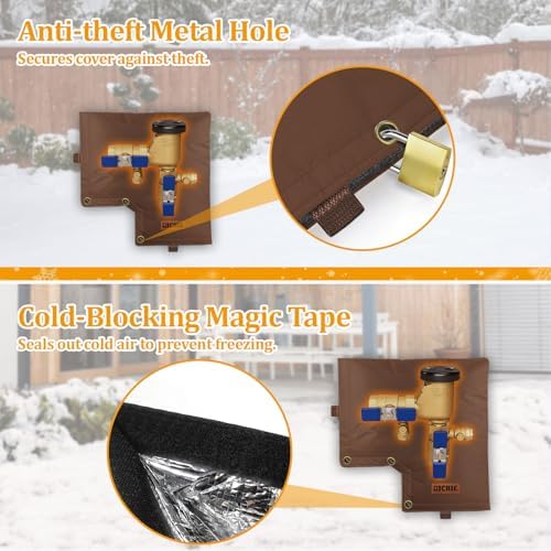 Backflow Preventer Insulated Cover (5°F) for Winter Freeze Protection, 13"W x 12"H Thickened Pressure Vacuum Breaker & Well Pump Cover, Outdoor Waterproof Insulation Pouch for Sprinkler Valve, Brown - Image 6