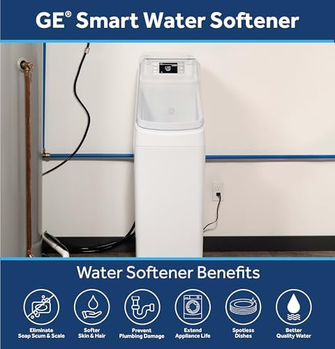 GE Smart Water Softener, 45,000 Grain, Reduce Hard Minerals to Whole House, Built-in WiFi with Water Flow Alerts, Soft Water for Shower, Appliances, and Plumbing, GXSH45W - Image 2