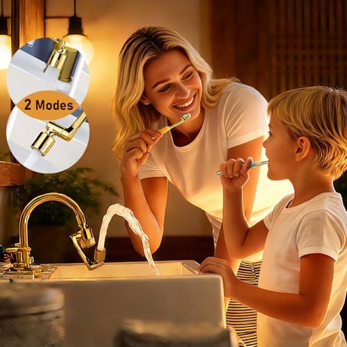 ATQ Sink Faucet Extender Aerator Reduce 99% Lead, Chlorine, 1080° Rotating 2 Modes Spray Attachment for kitchen/Bathroom/Toddlers, 9pcs Filter (Aerator1080 - Bright Gold) - Image 2