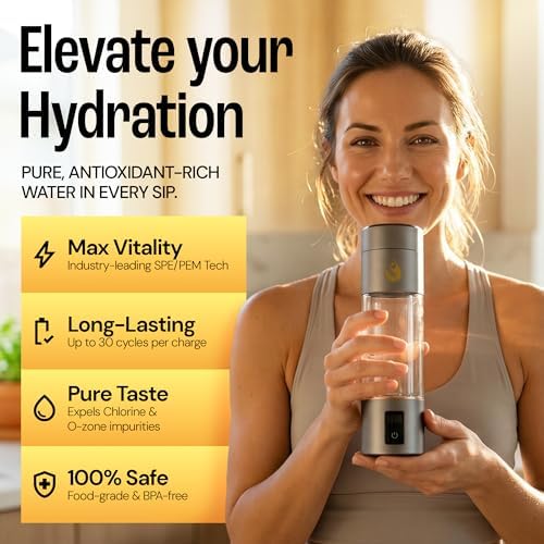 Hydrogen Water Bottle Generator, Up to 6500 PPB Molecular Hydrogen, Independently Lab Tested, SPE/PEM Technology, 12-Hour Retention, 9.5 oz Portable Bottle for Home, Gym, Travel & Office - Image 2