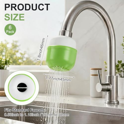 M METERXITY 6-Pack Mushroom Shaped Faucet Water Filter, Green - Image 3