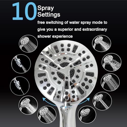 High Pressure Shower Head with Magnetic Back Fixed Base Design,Handheld Showerhead with Hose Set Stainless Steel 59 inches/5 ft 10-Setting 5 inches Large Face,Chrome Finish - Image 5