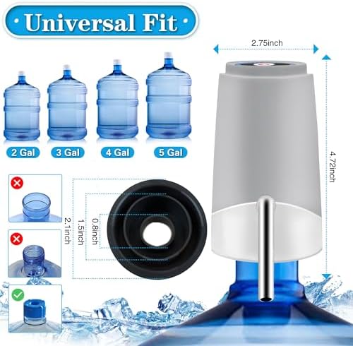 Korser Water Dispenser for 5 Gallon Bottle, Automatic Electric Water Jug Dispenser, Rechargeable Water Dispenser Pump, USB Charging Portable 2-5 Gallon Pump for Kitchen, Camping - Image 3