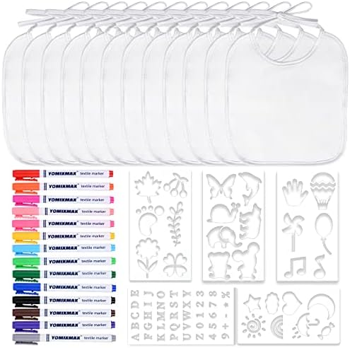 GOLDGE Dazzle at Baby Showers with a 44-piece DIY Bib Decorating Kit. 24 Bibs, 6 Stencils, 14 Markers. Perfect Gender Reveal Party Gift!, Medium, White by GOLDGE