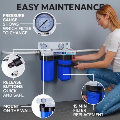 Aquaboon 2-Stage Water Filter System for Well Water with 5 Micron 10x4.5 Reducing Sediment and Iron & Manganese Water Purification Filters, Pressure Gauges, Wrench, Iron Bracket - Image 4