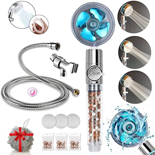Filtered Handheld Shower Head Kit in Blue, High Pressure Showerhead with Filter Beads, Spare Hose, Mount Bracket, Replacement Bead Filters and Bath Loofah Included by Besititli