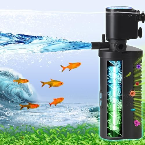 COOSPIDER Aquarium Filter with 6W U-V Light 158GPH for 10-45 Gallon Tank by Coospider