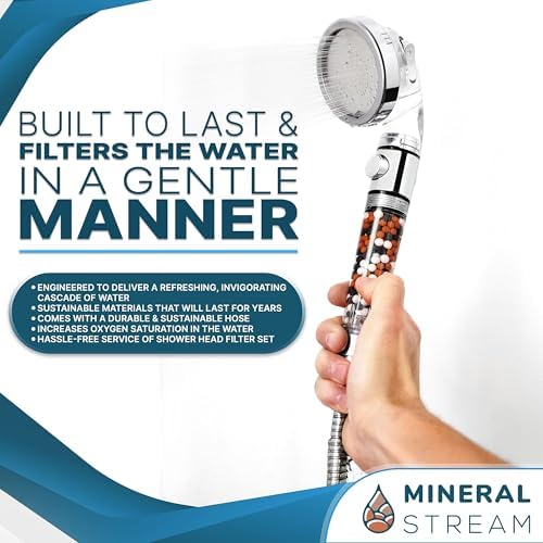 MineralStream Ionic Shower Head 2.0 + Hose | Ecowater Spa Showerheads for Dry Hair & Skin | 3 Settings High Pressure Water Saving Showerhead with Filter Beads - Image 4