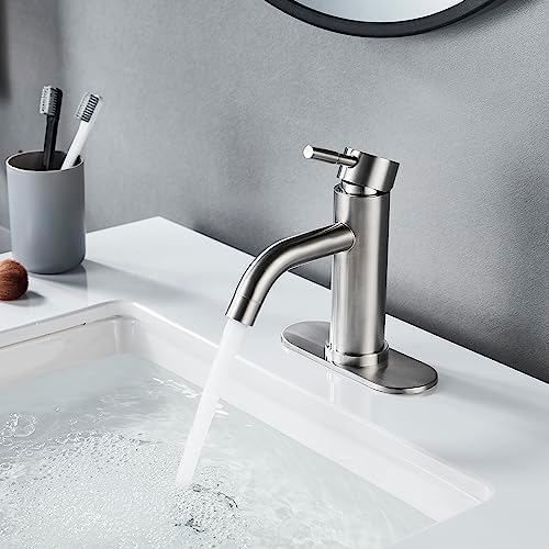 Single Hole Bathroom Sink Faucet Brushed Nicke, Modern Single Handle Bathroom Faucet Commercial Stainless Steel Basin Faucet with Drain - Image 4