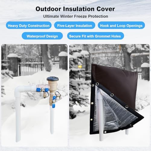 Backflow Preventer Cover for Winter Freeze Protection, Five-Layer Insulation Design, Hook and Loop Openings with Grommet Holes,Outdoor Pipe and Sprinkler Cover,30''W x 24''H- Brown - Image 3