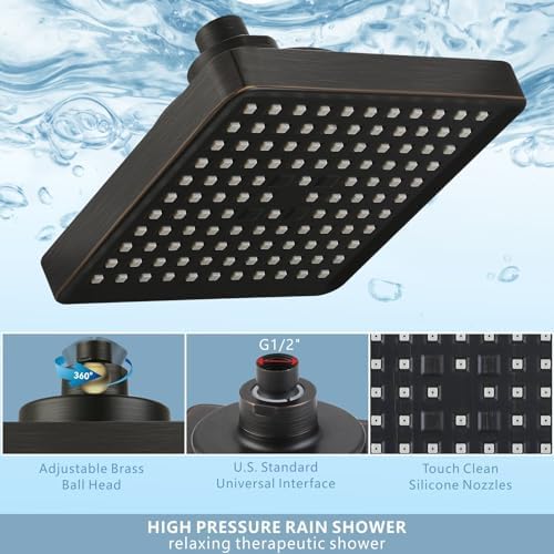 High Pressure Rain Shower Head with Filtered - 6" Square Showerhead Filter for Remove Chlorine and Harmful Substances, Improve Hair and Skin Problems, Oil Rubbed Bronze - Image 5