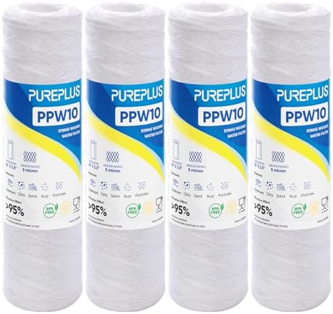 PUREPLUS 5 Micron 10"x2.5" Whole House String Wound Sediment Filter 4 Pack by PUREPLUS