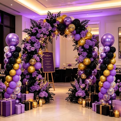 Purple and Black Gold Balloon Column Stand Kit Set of 2 for Floor - Image 2