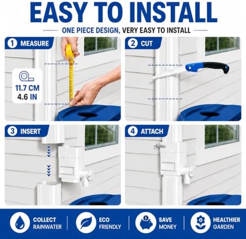 Premium Rain Barrel Downspout Diverter Rain Water Collection System Kit, Gutter Downspout Adapter with Filter, Adjustable Connector Hose, Fits Round & Square Downpipes for Rainwater Harvesting - Image 4
