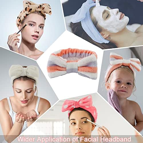 Ondder 8 Pack Spa Headbands for Face Washing - Fluffy Shower Cosmetic Face Wash Head Bands for Women & Girls - Leopard & Polka Dot Solid Color - Image 3