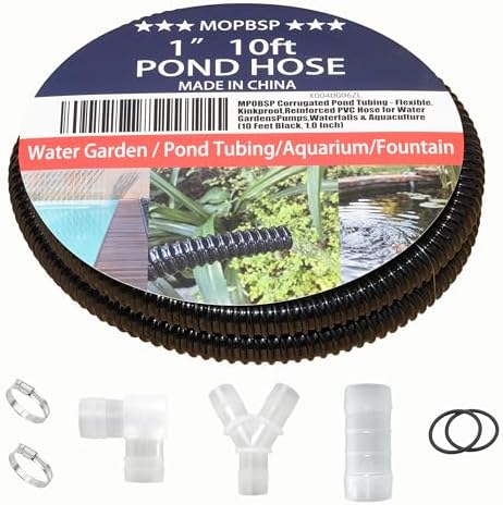 Corrugated Pond Tubing - Flexible, Kinkproof, Reinforced PVC Hose for Water Gardens, Pumps, Waterfalls & Aquaculture (10 Feet Black, 1.0 Inch) by MPOBSP