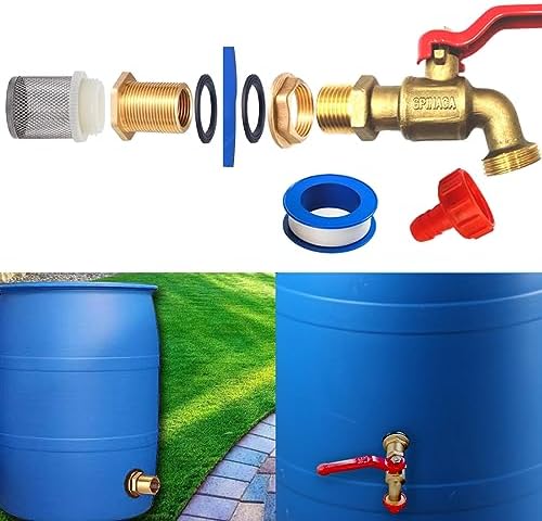 Rain Barrel Spigot, Brass Faucet Kit for Rain Water Barrel, Water Tanks, Tubs, Pools Etc, Turn Ball Valve Rain Barrel Spigot with Bulkhead Fitting Set, Hose Adapter, Filter Mesh and Tape by musibo