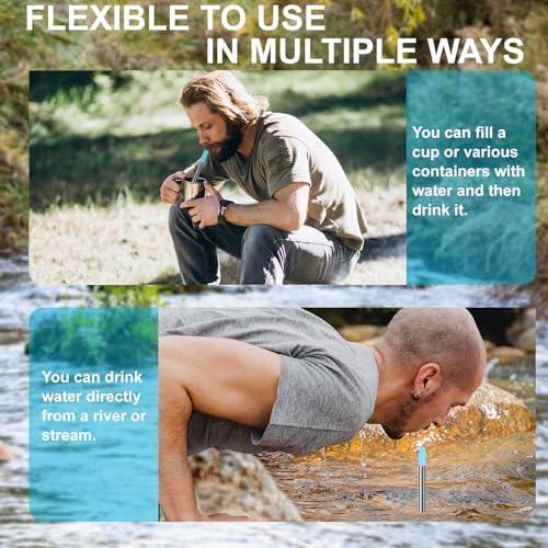 Personal Water Filter Straw, Reusable Stainless Steel Water Filter Drinking Straw Portable Outdoor Emergency Survival Gear for Hiking, Camping, Travel, Hunting & Fishing (Large) - Image 5