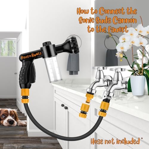 Variable Pressure 8 in 1 Sonic Suds Doggy Foam Cannon with Scrubber, Foam Gun, Hose & Faucet Attachment, Bathing & Showering Dog/pet, Save time and Energy! Black - Image 3