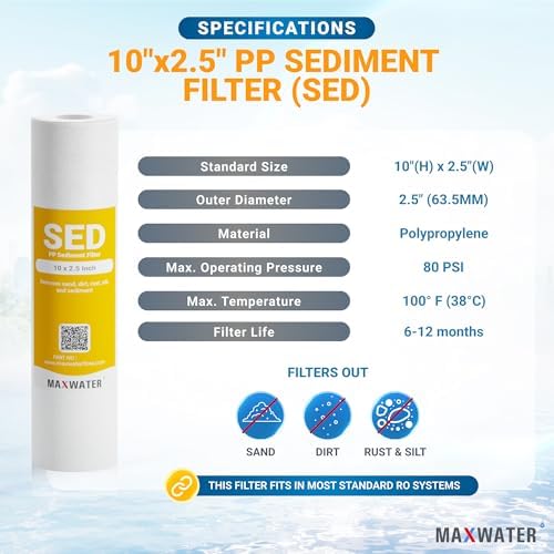 Max Water 1 Micron 10 x 2.5 Sediment Filter Cartridge Replacement for Reverse Osmosis and Whole House Water Filter, Compatible with Well Water Filters - P5, AP110, WHKF-GD05, WFPFC5002 (25 Pack) - Image 2