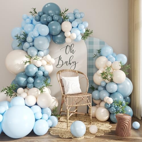 Dusty Blue Balloon Arch Kit for Baby Shower Birthday Party Decorations by CROSSFINGERS