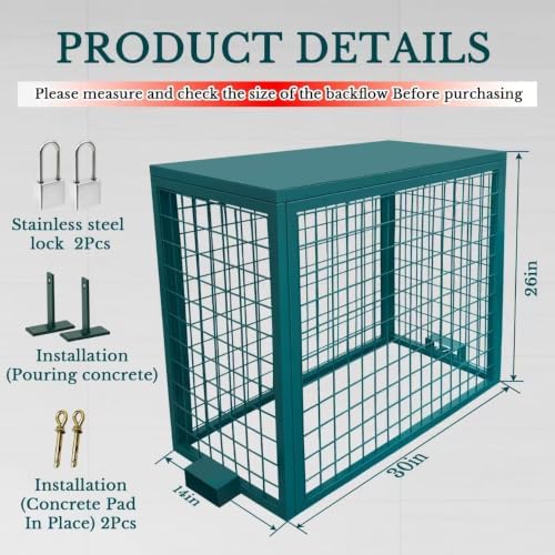 Backflow Security Cage, 30″ L x 14″ W x 26″ H Green Metal Backflow Preventer Enclosure, Backflow Cage Cover with Anchors for Pouring/Dry Concrete with 2 Stainless Steel Locks - Image 2