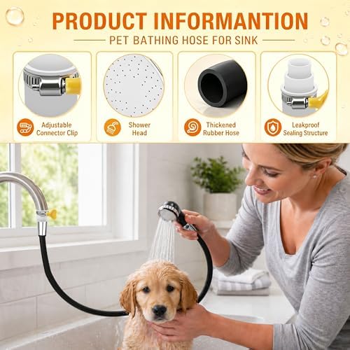 Windspeed 6.5Ft Slip On Tub Hose for Dogs Bathtub Faucet Attachment for Dog Washing Hose Tub Attachment for Pet Puppy Cat Washing Cleaning, Suitable for 0.6-0.9 inch Faucets - Image 3