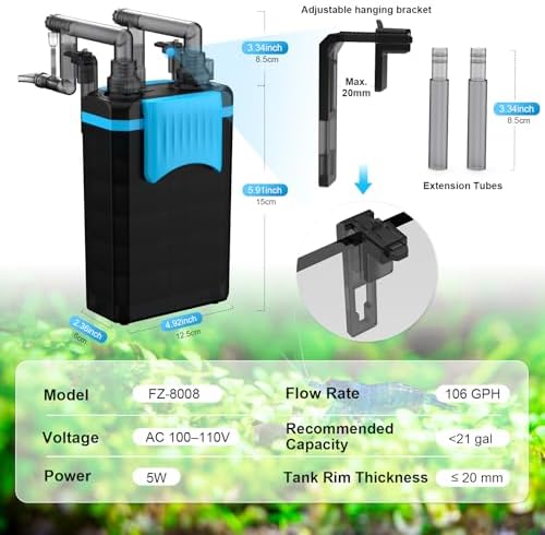 FZONE HOB Aquarium Filter 106 GPH 4-Stage Filtration Adjustable Flow (S) - Image 6