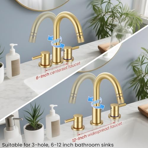 Brushed Gold Bathroom Sink Faucet 3 Hole with Pull Down Sprayer - Image 4