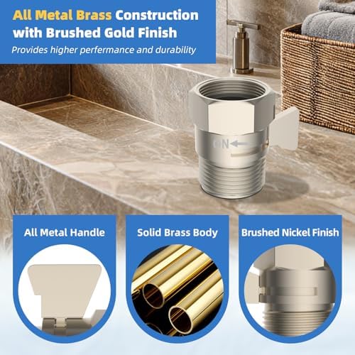 Hibbent All Metal 3 Pack Shower Head Flow Control Valve, G1/2 Brass Shut-off Valve with Metal Handle Lever, Shut OFF Water Flow Control Regulator for Handheld Shower, or Bidet Sprayer, Brushed Nickel - Image 2