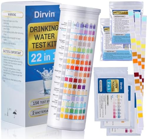 Dirvin 22 in 1 Drinking Water Test Kit, 78 Test Strips for Tap & Well Water, Tests E.Coli pH Hardness Lead Iron Copper Chlorine Cyanuric Acid and More by Dirvin