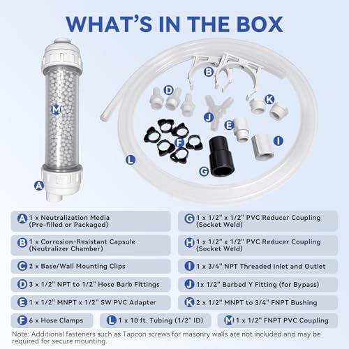 Condensate Neutralizer Kit for Rinnai Tankless Water Heater 804000074 Navien Rheem, 100,000 BTU/HR Ac-id Neutralizer for Condensing Boiler Furnace, 15-Piece Complete Set with 10ft Tubing & 3/4" NPT - Image 7
