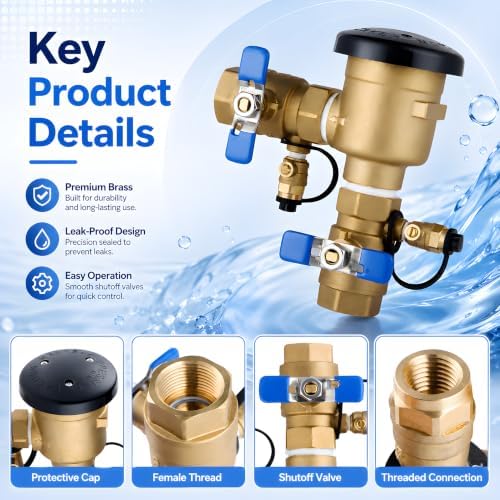 2 Pack 3/4 Inch Backflow Preventer, Brass Pressure Vacuum Breaker Assembly, 400 PSI Sprinkler Backflow Valve for Lawn Irrigation, Garden Water Lines and Outdoor Anti-Siphon Protection - Image 3