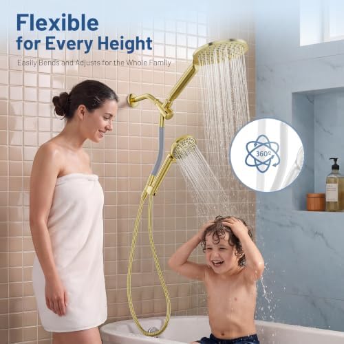 MakeFit Dual Filtered Rain Shower Head Combo, High Pressure Handheld Shower Head with Adjustable Bar - Rainfall Shower Head And Showerhead with Filter for Hard Water - Removes Chlorine(Gold) - Image 2