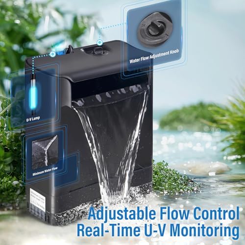 Large Powerful Turtle Tank Filter U V-ery for 40-155 Gal, Low Water Filter Turtle Water Filter for Amphibians Frog Fish Fresh Saltwater Cloudy Green Water Crystal Clear with Turtle Tank Deodorization - Image 4