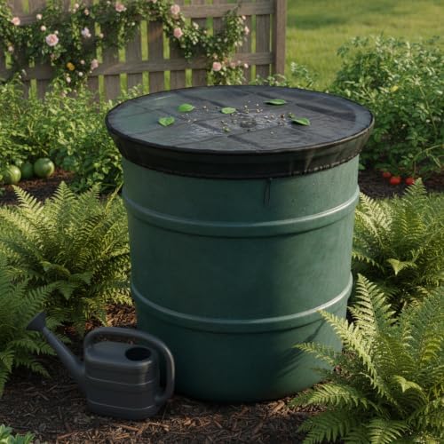 Black Polyester Mesh Rain Barrel Cover, Debris Filter Screen for Open-Top Water Containers up to 39.4 Inches, 1 Pack - Image 2