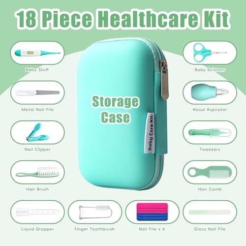 Qunlions life Baby Grooming Kit for Boys Girls Safety Newborn Nursery Essentials Grooming Set Gift for First-time Parents, Green 18 in 1 - Image 2