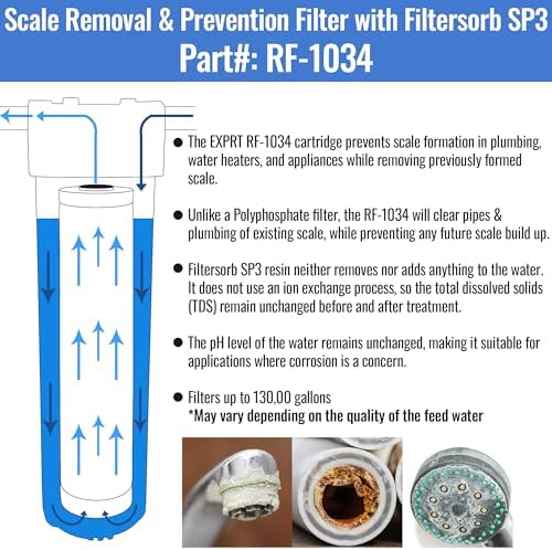 RF-1034 Whole House Water Filter Cartridge - High Capacity 20" x 4.5" 10 Micron Scale Removal & Prevention Filter with Filtersorb SP3 - Descaler Water Filter - Image 2