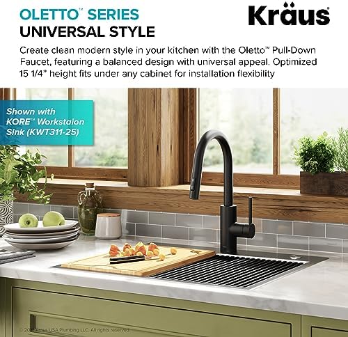KRAUS Oletto Single Handle Pull Down Kitchen Faucet with QuickDock Top Mount Installation Assembly in Matte Black, KPF-2620MB - Image 4