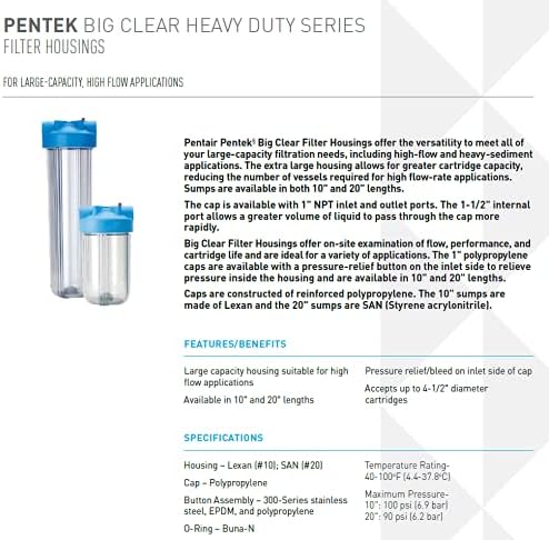 Pentair Pentek 166201 Big Clear 20" x 4.5" Filter Housing, 1" NPT - Image 2