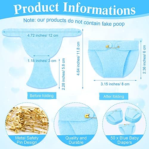 Roowest 51 Pcs Dirty Diaper Baby Shower Games, Boho Blue - Image 3