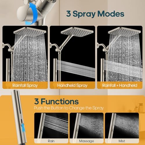 10" High Pressure Rainfall Shower Head with Handheld, Dual Combo - Image 4