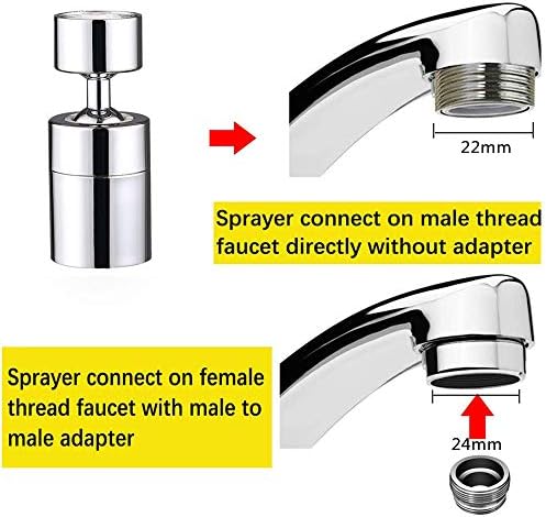 360 Degree Swivel Sink Faucet Aerator,2-FlowBig Angle Water Saving Dual Function,with Gasket Faucet Replacement Part - 55/64 Inch-27UNS Female Thread, 15/16 Inch-27UNS Male Thread Adapters (1) - Image 4